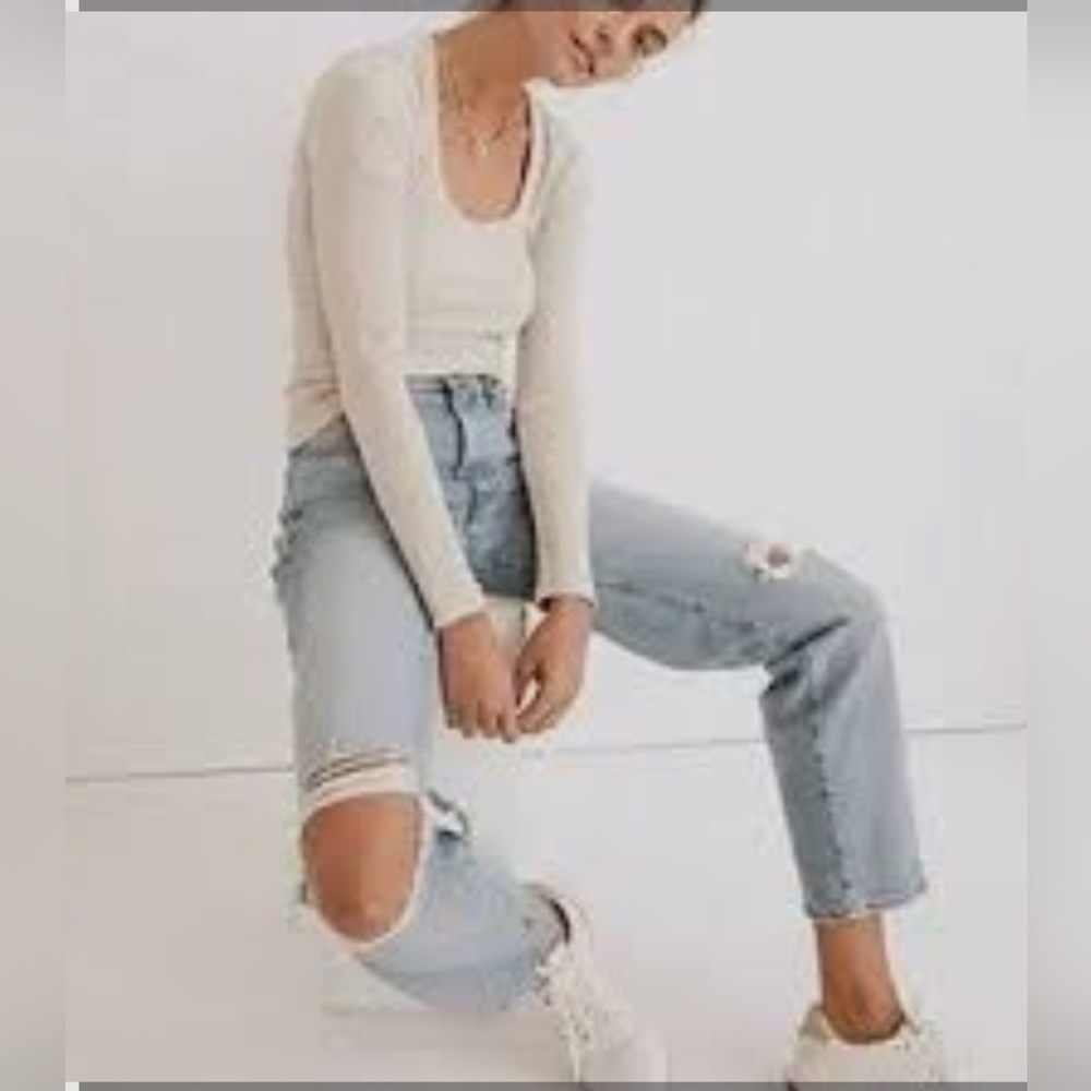 Madewell The Mom Jean High Rise Straight Leg 90s Distressed Light Wash Size 26